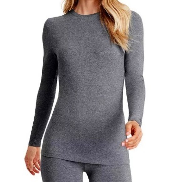 Cuddl Duds Tops - Cuddl Duds Softwear with Stretch Grey Long Sleeve Crew Top in Misses size Small